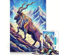 Puzzle Difficile de 1000 pièces représentant Un Bouquetin dans Un Paysage de Montagne, avec vitrail, pour Adultes 38x52cm Un Cadeau spécial pour se ressourcer, se détendre et s'évader