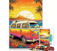 Puzzle difficile de 1000 pièces représentant un bus VW rétro sur le thème de la plage idéal pour les adultes Un jeu de logique fine relaxant et amusant avec des bords nets et précis Un cadeau original