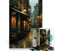 Puzzle Difficile de 1000 pièces représentant Un café Parisien pluvieux la Nuit, idéal pour Adultes Améliore la mémoire, détend l'esprit et Offre Un Cadeau élégant aux Bords Nets (38x52cm)
