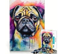 Puzzle Difficile de 1000 pièces représentant Un Carlin à l'aquarelle, idéal pour Adultes Jeu de logique Solide, Simple et Amusant, découpe de précision, Cadeau de Noël (38x26cm)