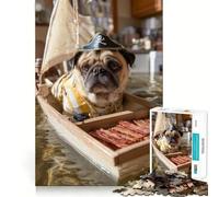 Puzzle Difficile de 1000 pièces représentant Un Carlin Pirate naviguant avec du Bacon, idéal pour Adultes Jeu de logique Solide, Simple et Amusant, découpe de précision, Cadeau de Noël (38x52cm)