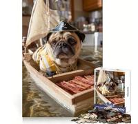 Puzzle Difficile de 1000 pièces représentant Un Carlin Pirate naviguant avec du Bacon, idéal pour Adultes Jeu de logique Solide, Simple et Amusant, découpe de précision, Cadeau de Noël (38x52cm)