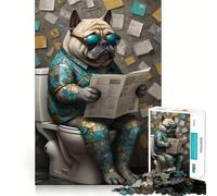 Puzzle Difficile de 1000 pièces représentant Un Carlin sur Les Toilettes, idéal pour Adultes Jeu Intelligent à Faire à la Maison, à Assembler ou à Offrir en Cadeau (50x75cm)