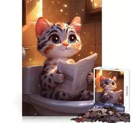 Puzzle Difficile de 1000 pièces représentant Un Chat lisant Le Journal aux Toilettes (50x75cm) pour Adultes Détente et logique Idéal pour Un Moment de Relaxation Cadeau de Noël
