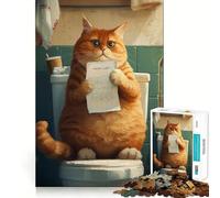 Puzzle Difficile de 1000 pièces représentant Un Chat Mignon de Dessin animé dans Les Toilettes, idéal pour Les Adultes 50x75cm