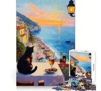 Puzzle Difficile de 1000 pièces représentant Un Chat Observant Le Coucher de Soleil sur la côte Italienne (38x26cm),idéal pour Adultes Détente et Relaxation Parfait comme Cadeau de Noël