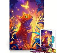 Puzzle Difficile de 1000 pièces représentant Un Chat Orange regardant Un Papillon, idéal pour Adultes Jeu Intelligent à Faire à la Maison, à Assembler ou à Offrir en Cadeau (50x75cm)