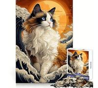 Puzzle Difficile de 1000 pièces représentant Un Chat Ragdoll dans Les Vagues, idéal pour Adultes Améliore la mémoire, détend l'esprit et Offre Un Cadeau élégant aux Bords Nets (38x26cm)