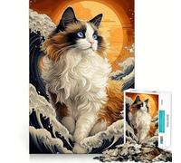 Puzzle Difficile de 1000 pièces représentant Un Chat Ragdoll dans Les Vagues, idéal pour Adultes Améliore la mémoire, détend l'esprit et Offre Un Cadeau élégant aux Bords Nets (38x26cm)