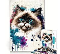 Puzzle Difficile de 1000 pièces représentant Un Chat Ragdoll l'aquarelle, idéal pour Adultes Un Jeu Stimulant et Relaxant, aux découpes précises, Un Cadeau mémorable (50x75cm)