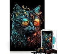 Puzzle Difficile de 1000 pièces représentant Un Chat rétro Portant des Lunettes, idéal pour Adultes Jeu de logique Fine, Relaxant et Amusant, Bords Nets et précis Cadeau attentionné (38x26cm)