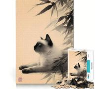 Puzzle Difficile de 1000 pièces représentant Un Chat Siamois et Une Peinture sur Bambou, idéal pour Adultes Jeu de logique, Lien Familial, découpe de précision, Surprise chaleureuse 38x52cm