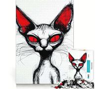 Puzzle Difficile de 1000 pièces représentant Un Chat Sphynx aux Yeux Rouges, idéal pour Adultes Jeu Intelligent et Amusant, découpe précise, Cadeau Artistique 38x52cm