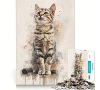 Puzzle Difficile de 1000 pièces représentant Un Chat tigré à l'aquarelle idéal pour Adultes Renforce la mémoire soulage Le Stress et Offre des Bords de qualité supérieure Pièce d'art de qualité