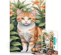 Puzzle Difficile de 1000 pièces représentant Un Chat tigré Orange dans des Fleurs, idéal pour Adultes Ce Puzzle stimule la mémoire, facilite Le Montage et Offre Un Cadeau Artistique (50x75cm)