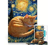 Puzzle Difficile de 1000 pièces représentant Un Chat tigré Orange Dormant sous Un Ciel étoilé (38x26cm), idéal pour Adultes Jeu Intelligent et Amusant à réaliser chez soi pour Les fêtes