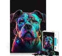 Puzzle Difficile de 1000 pièces représentant Un Chien à Lunettes néon, idéal pour Adultes Développez Votre logique, jouez Ensemble et créez Un Puzzle créatif aux Bords précis (38x52cm)