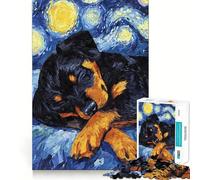 Puzzle Difficile de 1000 pièces représentant Un Chiot Rottweiler Dormant sous Un Ciel étoilé, idéal pour Adultes Un Jeu de logique Fine, Un Cadeau apaisant et Amusant aux Bords Nets (50x75cm)