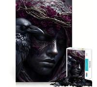 Puzzle Difficile de 1000 pièces représentant Un Corbeau et Une Femme la Couronne de Fleurs, idéal pour Adultes Un Jeu Stimulant et Relaxant, avec Une découpe précise et Un Cadeau mémorable (50x75cm)