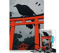 Puzzle Difficile de 1000 pièces représentant Un Corbeau sur Une Porte Torii sous la Pluie, idéal pour Les Adultes Jeu de logique Pure, activité la Maison, découpe Nette, Joli Cadeau (50x75cm)