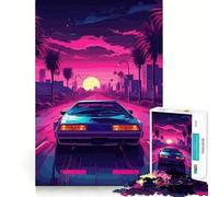 Puzzle Difficile de 1000 pièces représentant Un Coucher de Soleil néon rétro Miami idéal pour Adultes Un défi intellectuel Stimulant et Relaxant avec Une découpe précise et Un Cadeau mémorable