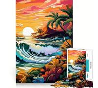 Puzzle Difficile de 1000 pièces représentant Un Coucher de Soleil rétro sur la Plage idéal pour Adultes Un Jeu de logique Fine apaisant et Amusant avec des Bords Nets Un Cadeau attentionné (38x26cm)