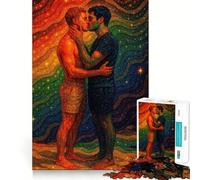 Puzzle Difficile de 1000 pièces représentant Un Couple Gay Arc-en-Ciel Qui s'embrasse, pour Adultes Un Jeu Stimulant et Amusant, idéal pour se détendre Découpe précise et Cadeau mémorable (38x26cm)