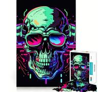 Puzzle Difficile de 1000 pièces représentant Un crâne néon avec Casque et Lunettes de Soleil idéal pour Adultes Développez Votre logique jouez Ensemble et créez Un Cadeau créatif et Amusant (38x26cm)
