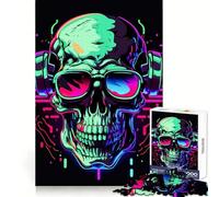 Puzzle Difficile de 1000 pièces représentant Un crâne néon avec Casque et Lunettes de Soleil idéal pour Adultes Développez Votre logique jouez Ensemble et créez Un Cadeau créatif et Amusant (38x26cm)