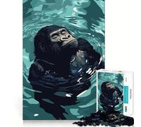 Puzzle Difficile de 1000 pièces représentant Un Gorille se Relaxant dans l'eau, idéal pour Adultes Un Jeu de logique Fine, Un Cadeau apaisant et Amusant aux Bords Nets (50x75cm)