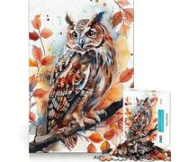 Puzzle Difficile de 1000 pièces représentant Un Hibou à l'aquarelle, idéal pour Adultes Jeu de logique Solide, Simple et Amusant, découpe de précision, Cadeau de Noël (38x52cm)