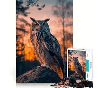 Puzzle Difficile de 1000 pièces représentant Un Hibou au Coucher du Soleil, idéal pour Adultes Jeu Intelligent à réaliser chez soi Cadeau Festif idéal (38x52cm)