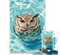 Puzzle Difficile de 1000 pièces représentant Un Hibou nageant dans l'eau Bleue, idéal pour Adultes Jeu Intelligent à Faire à la Maison, à Assembler ou à Offrir en Cadeau (38x26cm)