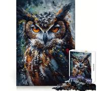 Puzzle Difficile de 1000 pièces représentant Un Hibou Peint à l'huile, idéal pour Adultes Jeu Intelligent à Faire à la Maison, à Assembler ou à Offrir en Cadeau (38x26cm)