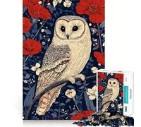 Puzzle Difficile de 1000 pièces représentant Un Hibou perché Parmi des Fleurs Rouges, idéal pour Adultes Jeu Intelligent à Faire à la Maison Cadeau Festif idéal (38x26cm)