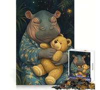 Puzzle Difficile de 1000 pièces représentant Un Hippopotame endormi avec Un Ours en Peluche idéal pour Les Adultes Jeu de logique découpe de précision pour renforcer Les Liens et créer Une Douce