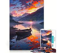 Puzzle Difficile de 1000 pièces représentant Un lac au Coucher du Soleil avec Un Bateau idéal pour Les Adultes Jeu de logique Jeu de précision pour renforcer Les Liens et créer Une Douce