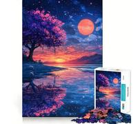 Puzzle Difficile de 1000 pièces représentant Un lac au Coucher du Soleil avec Un Cerisier en Fleurs idéal pour Les Adultes Jeu de logique de précision et de chaleureuse Parfait pour renforcer