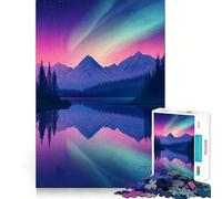 Puzzle Difficile de 1000 pièces représentant Un lac et des aurores boréales, idéal pour Adultes Jeu Intelligent à réaliser chez soi Cadeau Festif idéal (38x52cm)
