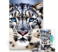 Puzzle Difficile de 1000 pièces représentant Un léopard des neiges aux Yeux Bleus perçants, idéal pour Adultes Jeu de logique Pure, activité la Maison, découpe Nette, Joli Cadeau (38x26cm)