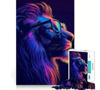 Puzzle Difficile de 1000 pièces représentant Un Lion néon avec Lunettes de Soleil, idéal pour Adultes Jeu de logique et de Train, découpe Lisse, Cadeau de qualité supérieure (38x26cm)