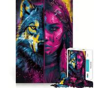 Puzzle Difficile de 1000 pièces représentant Un Loup amérindien néon, idéal pour Adultes Jeu de logique et de Train, découpe Lisse, Cadeau de qualité supérieure (38x52cm)