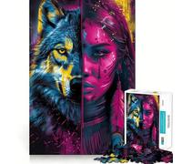 Puzzle Difficile de 1000 pièces représentant Un Loup amérindien néon, idéal pour Adultes Jeu de logique et de Train, découpe Lisse, Cadeau de qualité supérieure (50x75cm)
