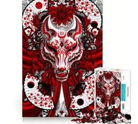 Puzzle Difficile de 1000 pièces représentant Un Masque de Kitsune Rouge et Blanc, idéal pour Adultes Un Jeu Stimulant et Relaxant, avec Une découpe précise et Un Cadeau mémorable (38x26cm)