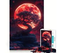 Puzzle Difficile de 1000 pièces représentant Un Paysage d'arbres et de Lune Rouge idéal pour Adultes Un défi intellectuel Stimulant et Relaxant avec des découpes précises et Un Cadeau mémorable