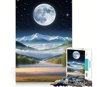 Puzzle Difficile de 1000 pièces représentant Un Paysage de Montagne au Clair de Lune, pour Adultes Think Toy, Un Jouet paisible et Amusant, Une œuvre d'art aux découpes nettes (38x26cm)