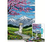 Puzzle Difficile de 1000 pièces représentant Un Paysage en vitrail avec Un Voyageur, idéal pour Adultes 38x26cm