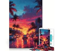 Puzzle Difficile de 1000 pièces représentant Un Paysage Urbain au Coucher du Soleil avec des Palmiers idéal pour Adultes Jeu de logique de précision et de Parfait pour renforcer Les Liens