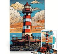 Puzzle Difficile de 1000 pièces représentant Un Phare Rouge et Blanc, idéal pour Adultes Améliore la mémoire, détend l'esprit et Offre Un Cadeau élégant aux Bords Nets (50x75cm)