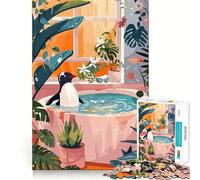 Puzzle Difficile de 1000 pièces représentant Un Pingouin se baignant dans Un Cadre Luxuriant (50x75cm) pour Adultes Think Toy Paisible et Amusant Découpe Nette Pièce d'art de qualité